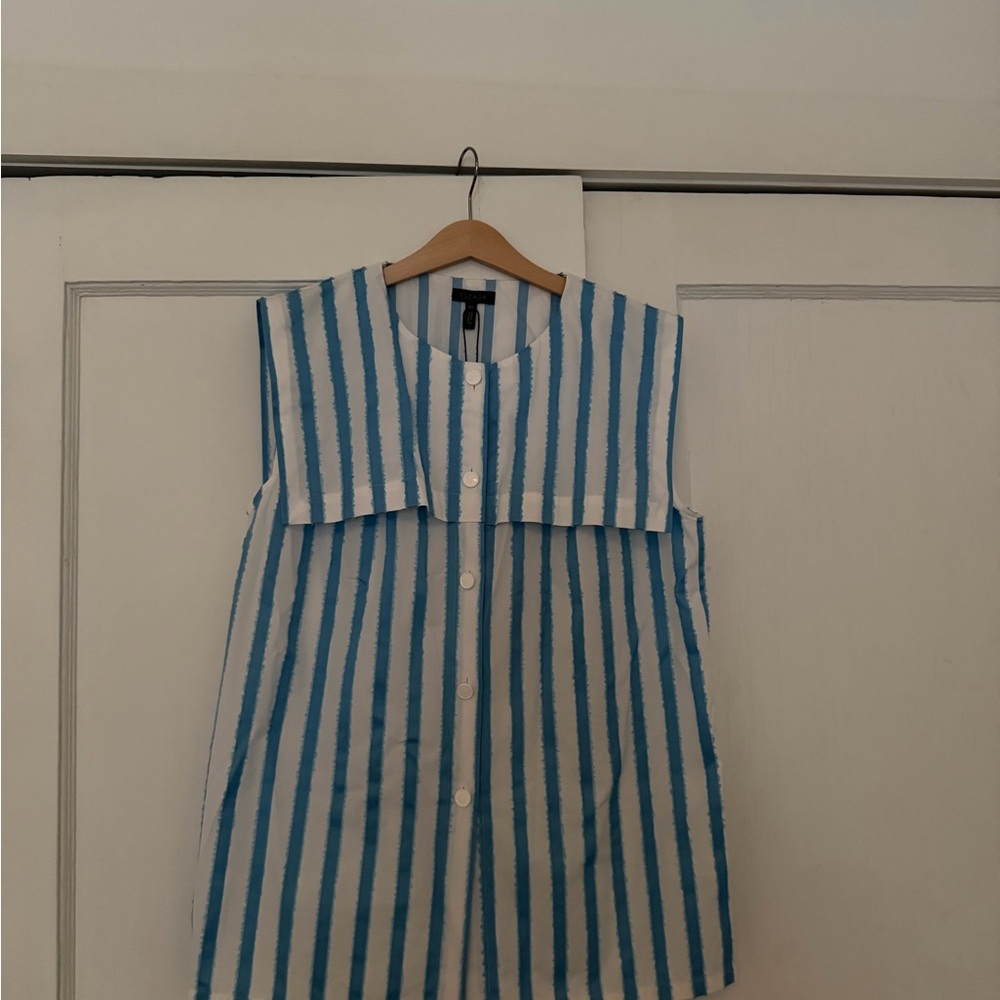 Escada Blue and White Striped Blouse